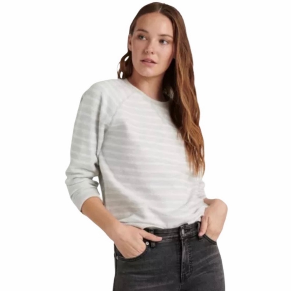 Lucky Brand Women Brushed Stripe Sweatshirt Size M French Terry Long Sleeve Gray
